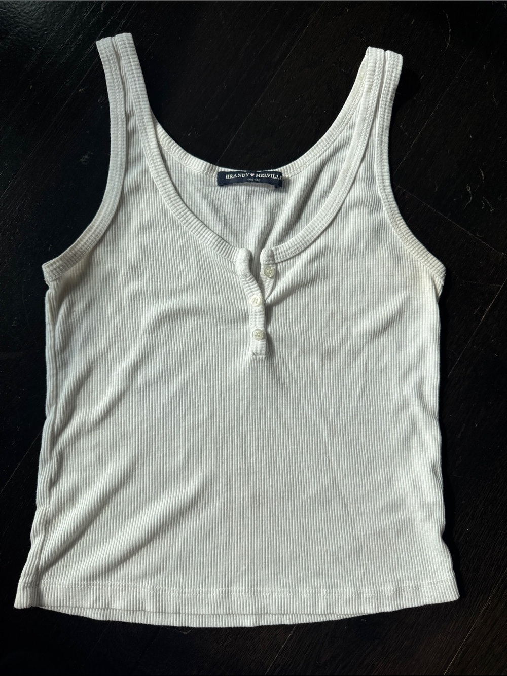 Brandy Melville White Ribbed Cropped Henley Tank